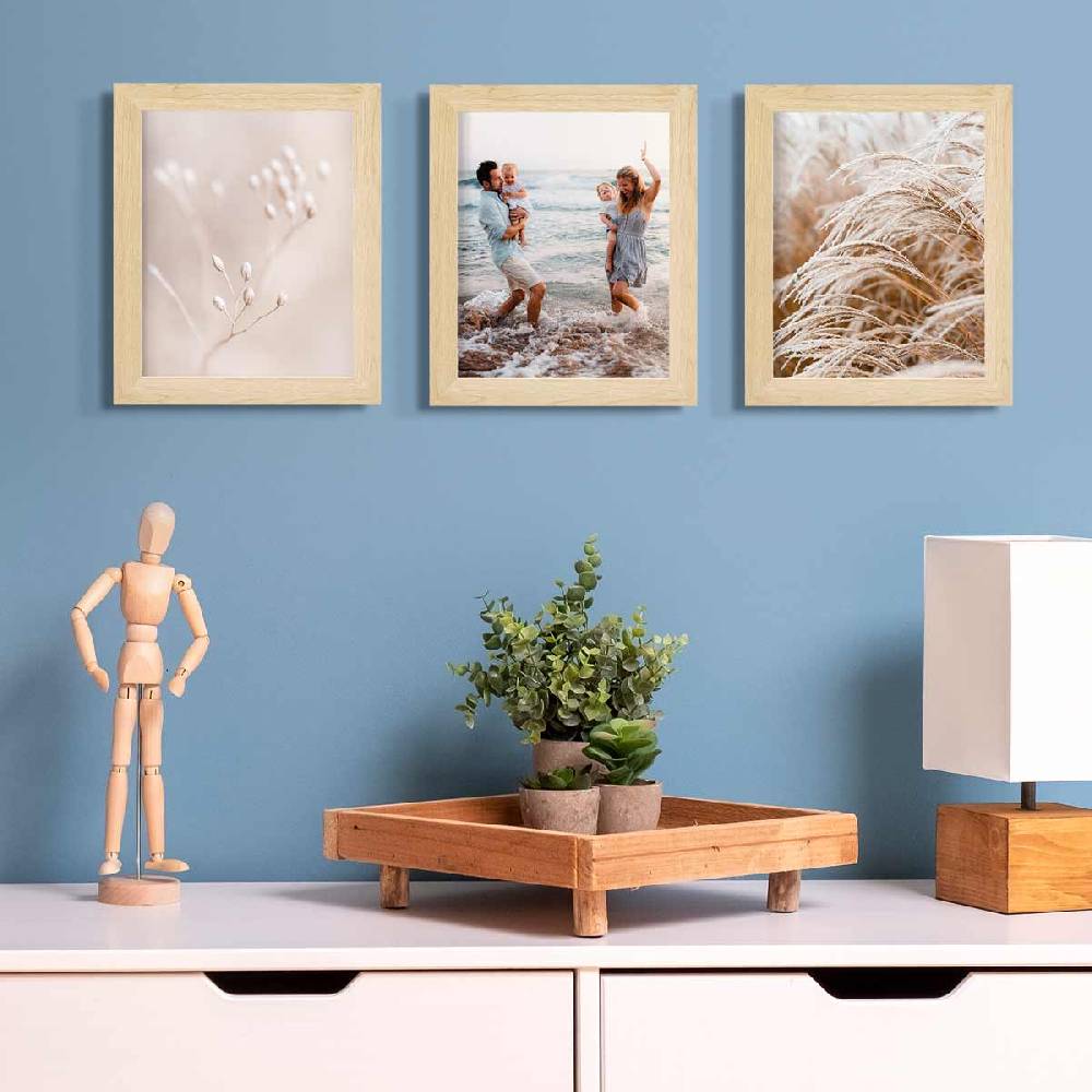 Photolini 10er Bilderrahmen-Set breit 20x25 cm Natur, MDF-Holz | Acrylglas Versandkostenfrei