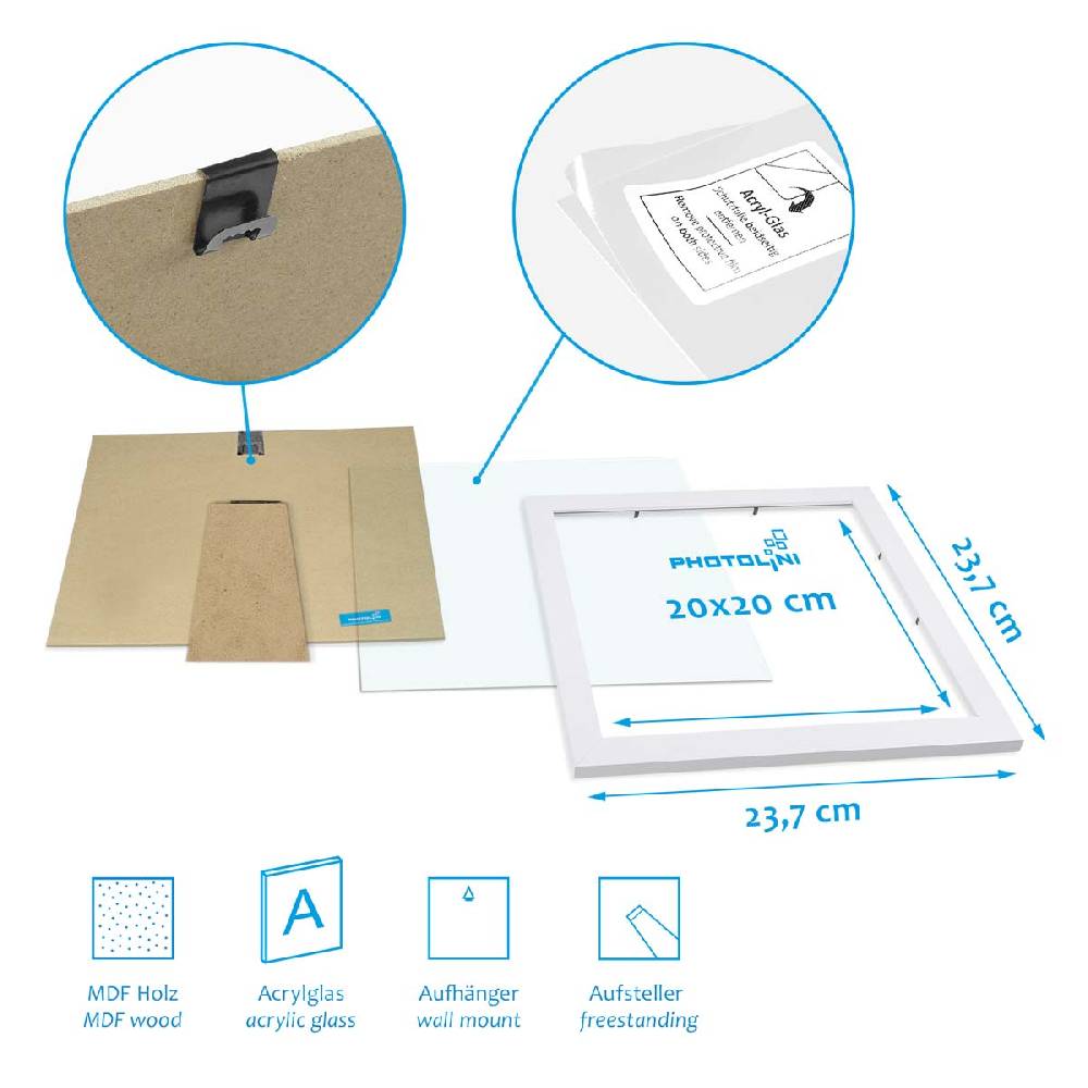 Photolini 10er Bilderrahmen-Set breit 20x20 cm Weiß, MDF-Holz | Acrylglas Flash Sale