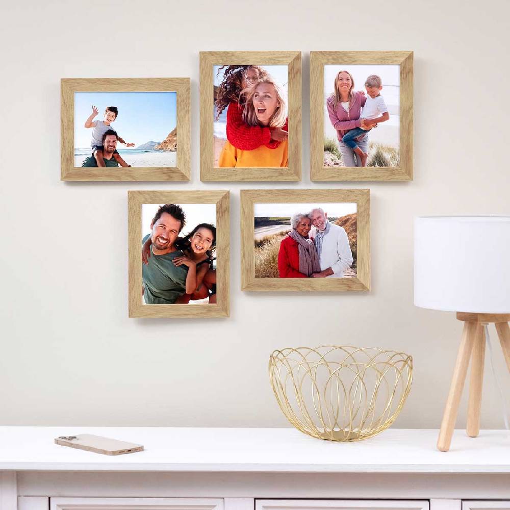 Photolini 10er Bilderrahmen-Set 15x20 cm Modern Eiche Massivholz Basic Collection | Acrylglas Online Shopping