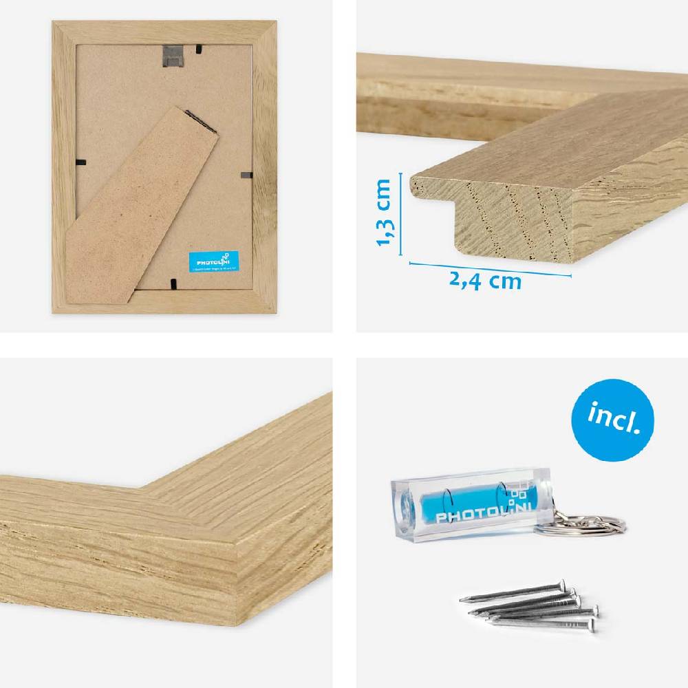 Photolini 10er Bilderrahmen-Set 15x20 cm Modern Eiche Massivholz Basic Collection | Acrylglas Online Shopping
