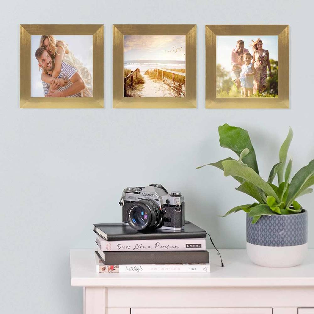 Photolini 10er Bilderrahmen-Set breit 15x15 cm Gold, MDF-Holz | Acrylglas Saisonschlussverkauf