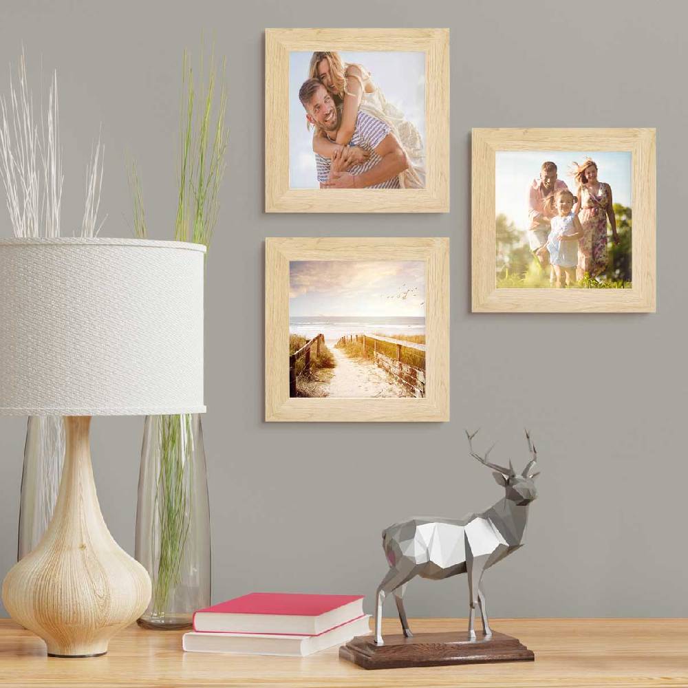 Photolini 10er Bilderrahmen-Set breit 15x15 cm Natur, MDF-Holz | Acrylglas Cyber Monday