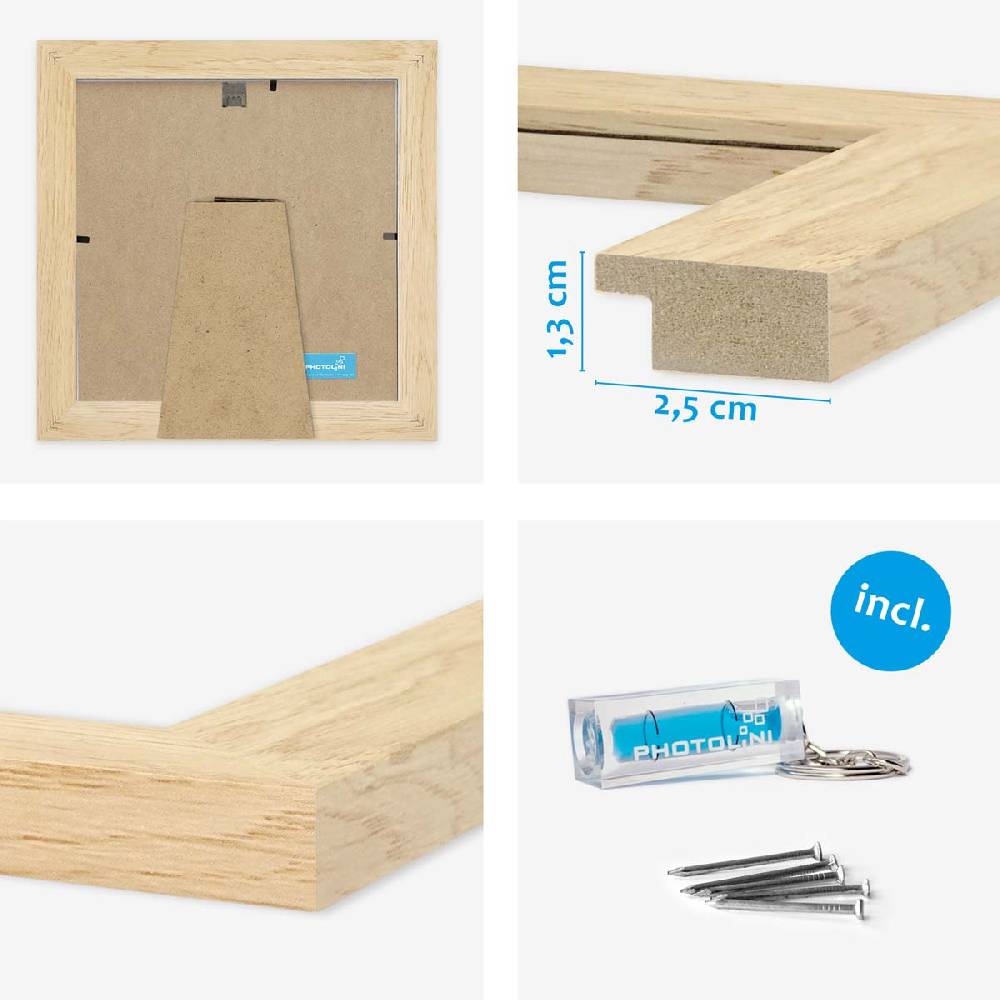 Photolini 10er Bilderrahmen-Set breit 15x15 cm Natur, MDF-Holz | Acrylglas Cyber Monday