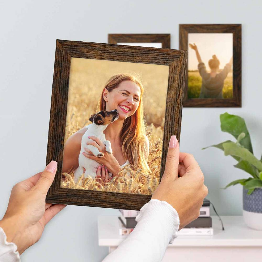 Photolini 10er Bilderrahmen-Set 13x18 cm Modern Eiche Dunkel MDF Basic Collection | Acrylglas Weihnachtsangebot