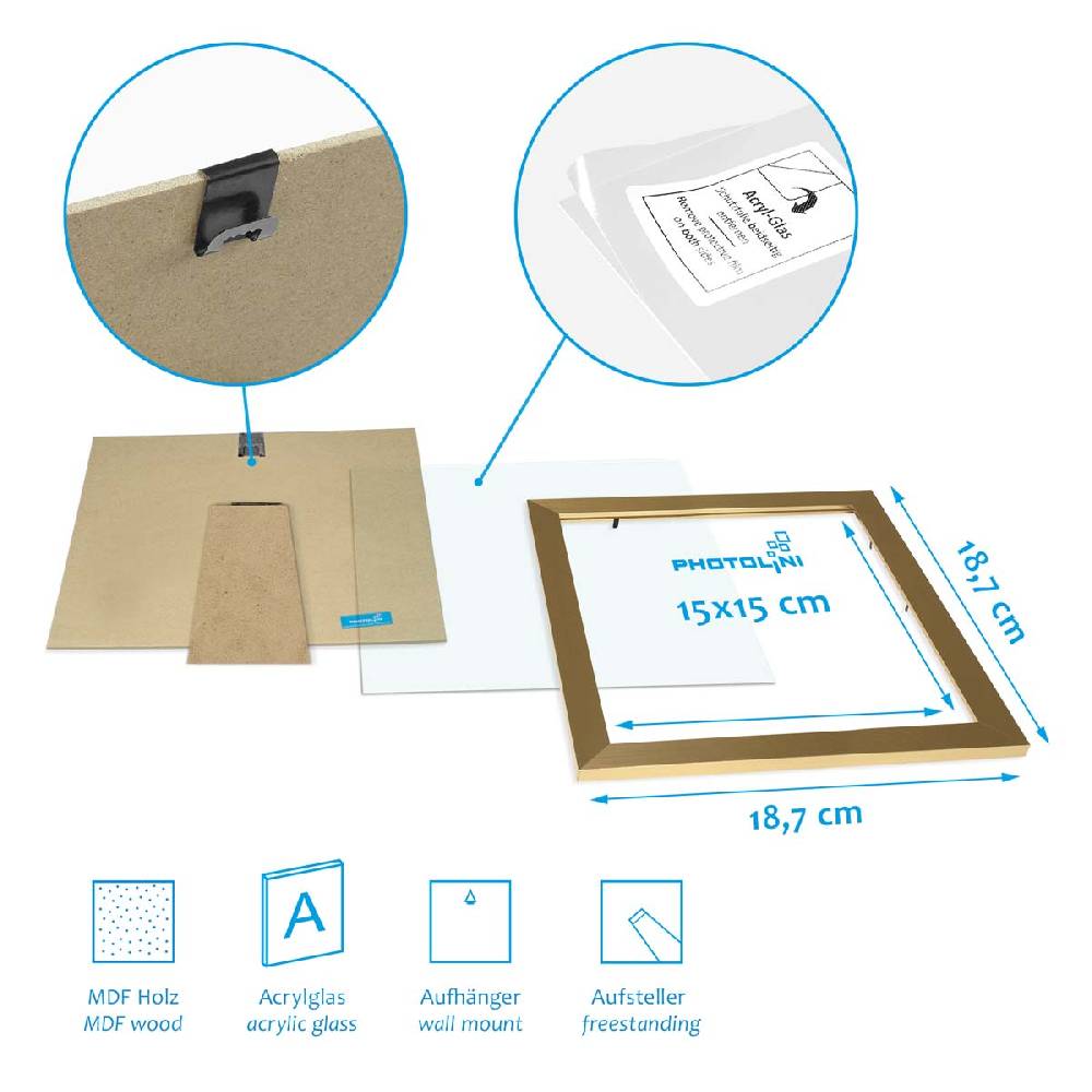 Photolini 3er Bilderrahmen-Set breit 15x15 cm Gold, MDF-Holz | Acrylglas Valentinstagsangebot
