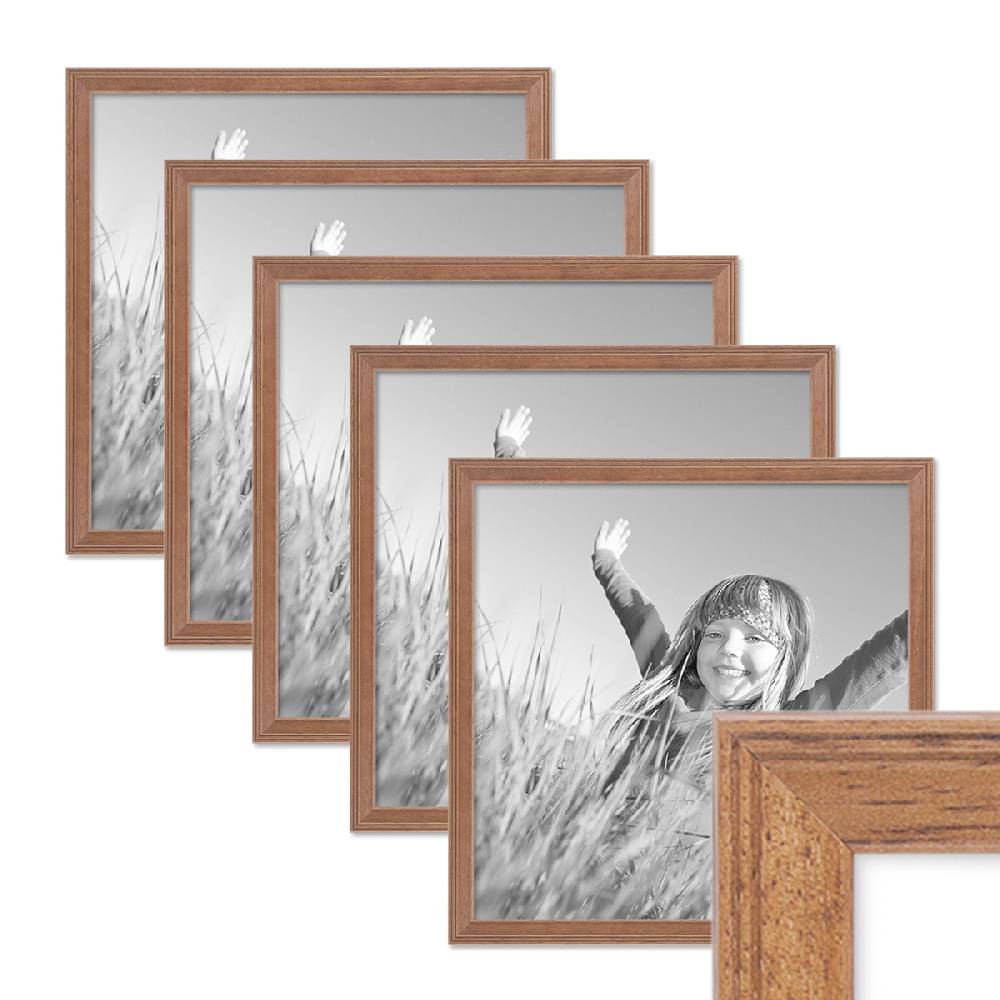 Photolini 5er Set Landhaus-Bilderrahmen 30x30 cm Eiche-Optik Massivholz