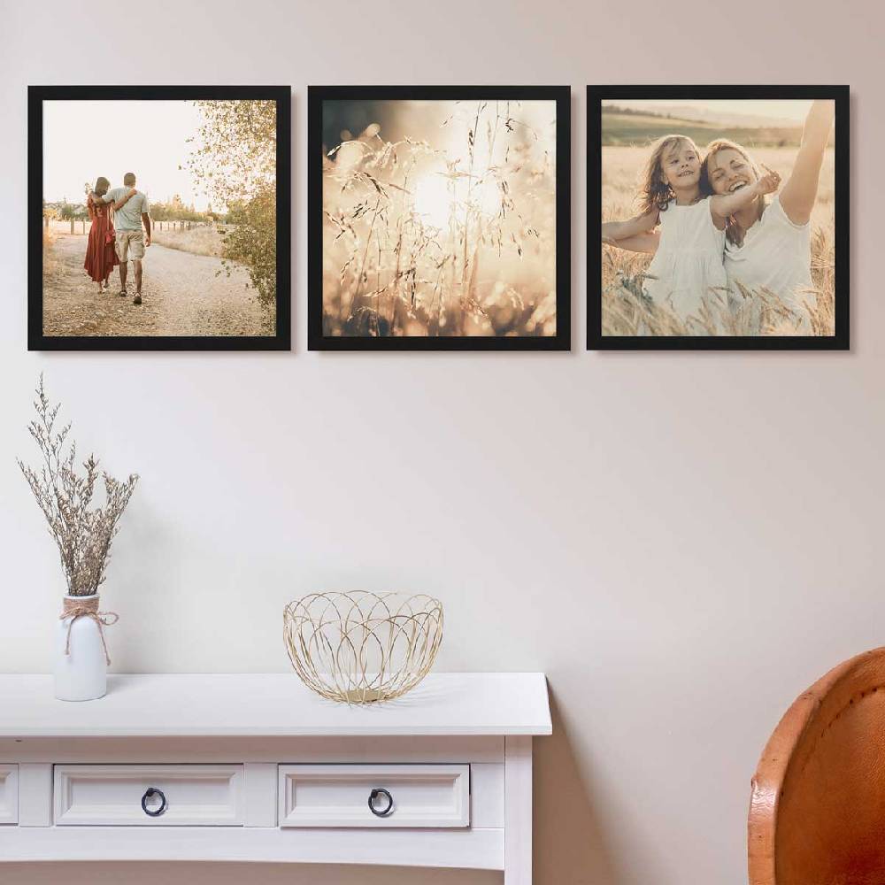 Photolini 3er Bilderrahmen-Set breit 40x40 cm Schwarz, MDF-Holz | Acrylglas
