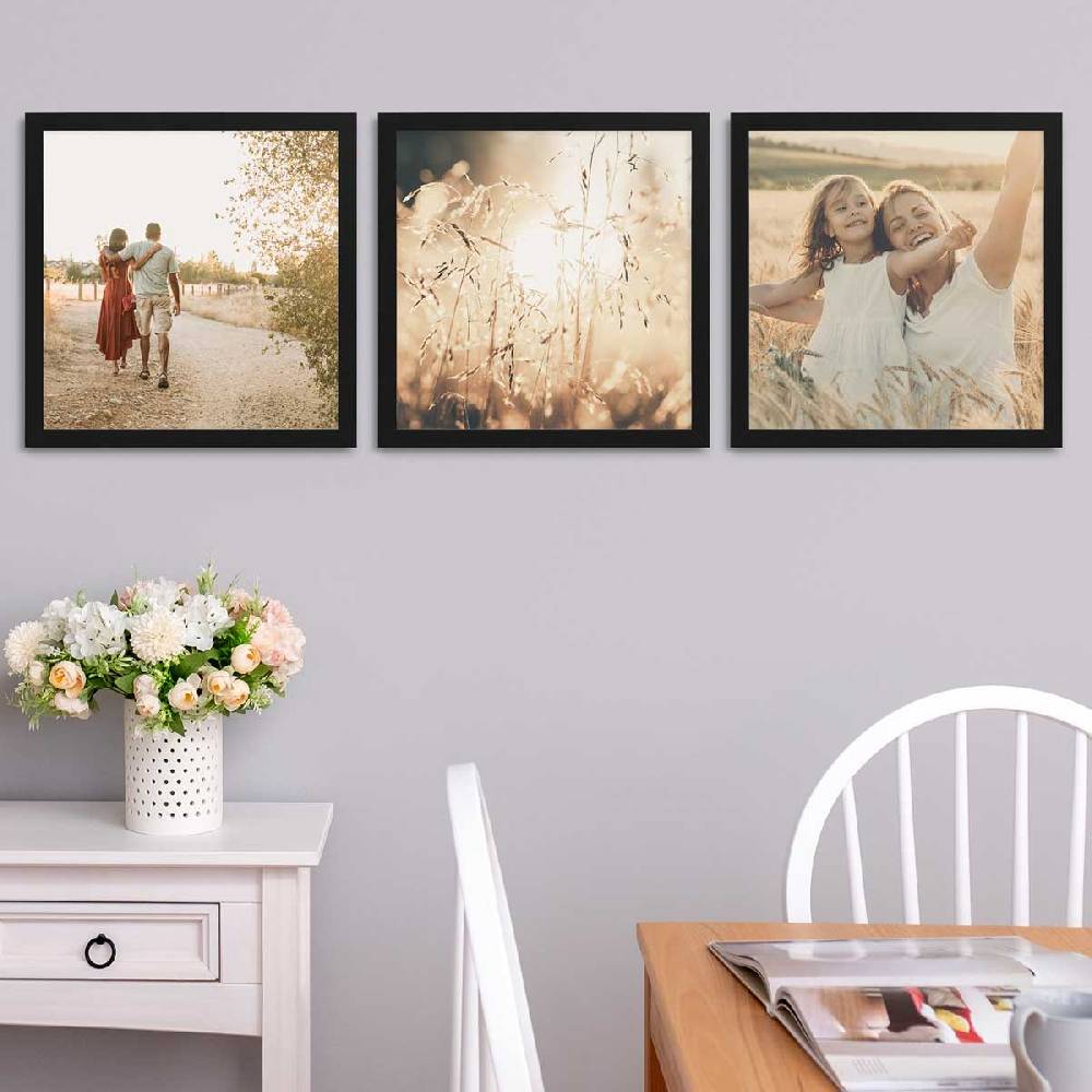 Photolini 3er Bilderrahmen-Set breit 40x40 cm Schwarz, MDF-Holz | Acrylglas Online Outlet
