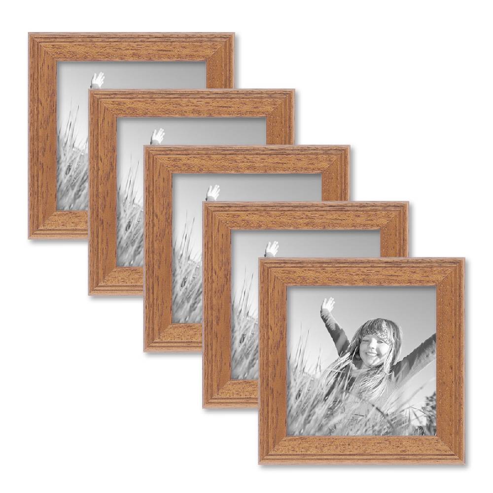 Photolini 5er Set Landhaus-Bilderrahmen 10x10 cm Eiche-Optik Massivholz