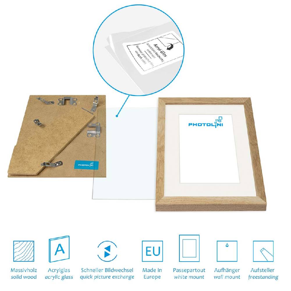 Photolini 9er Set Bilderrahmen Holz, Eiche mit Passepartout Blitzangebot