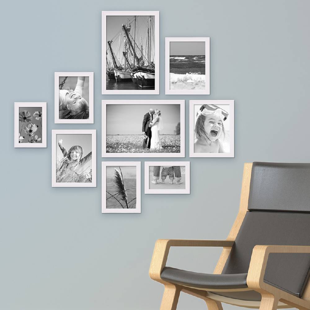 Photolini 9er Set Landhaus-Bilderrahmen Weiß