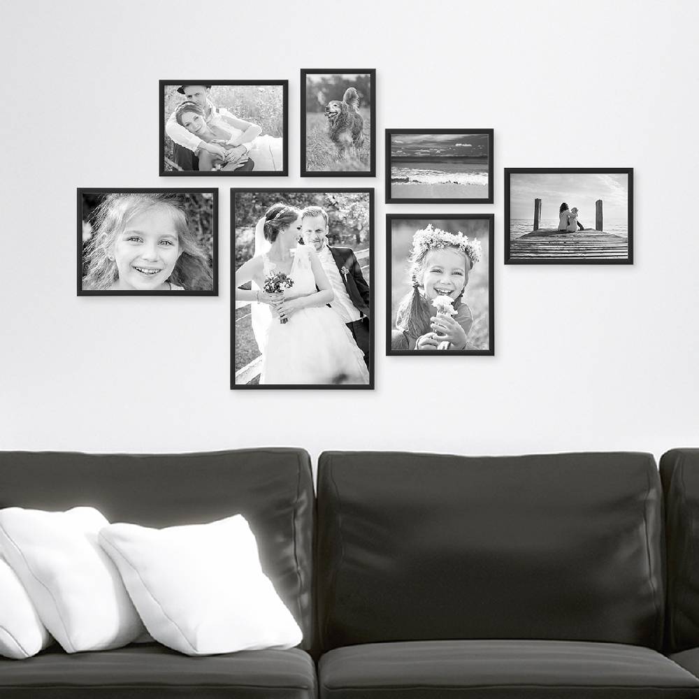 Photolini 7er Set Alu-Bilderrahmen Modern Schwarz Aluminium-Rahmen mit Acrylglas Saisonale Angebote