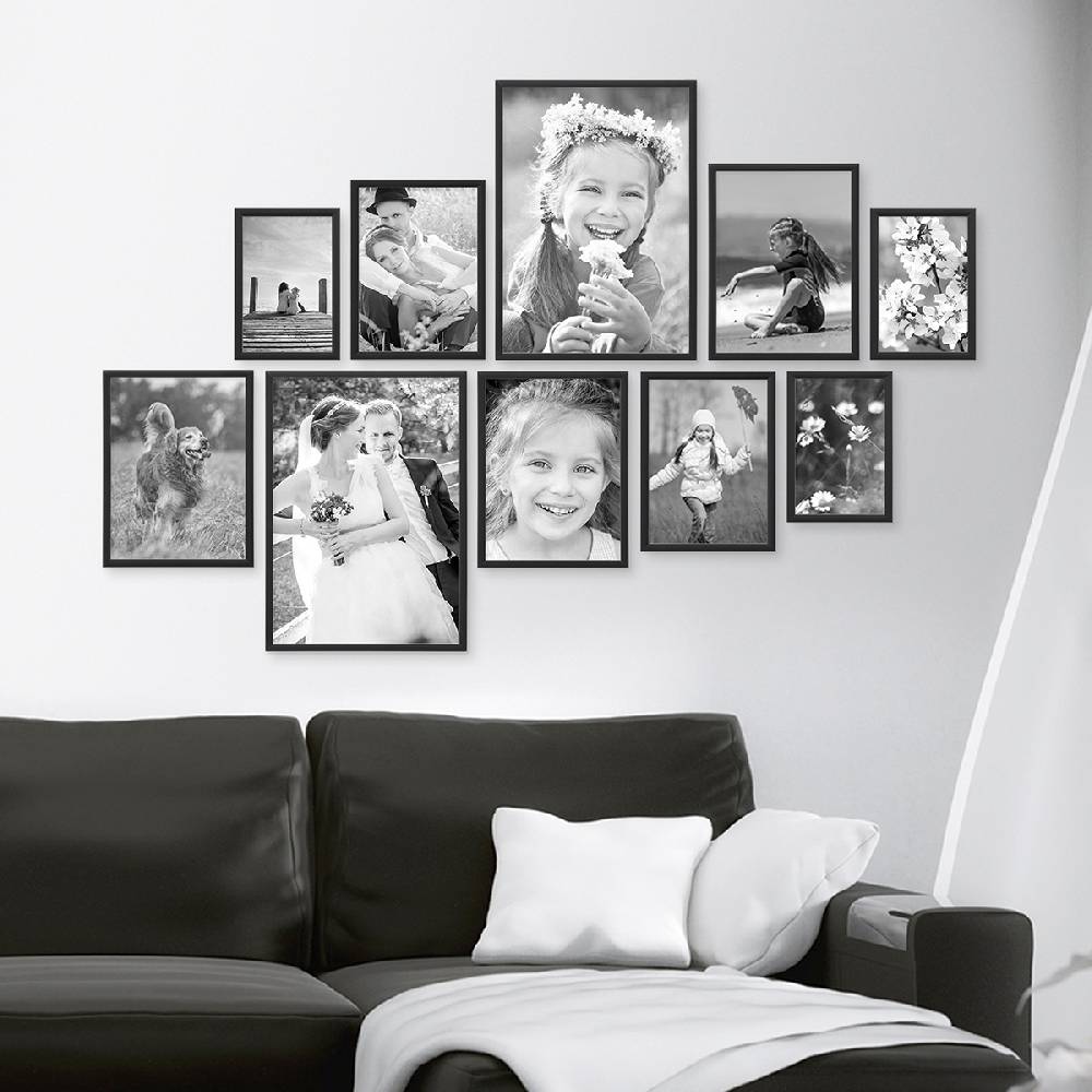 Photolini 10er Set Alu-Bilderrahmen Modern Schwarz Aluminium-Rahmen Kauf eins, bekomm eins gratis