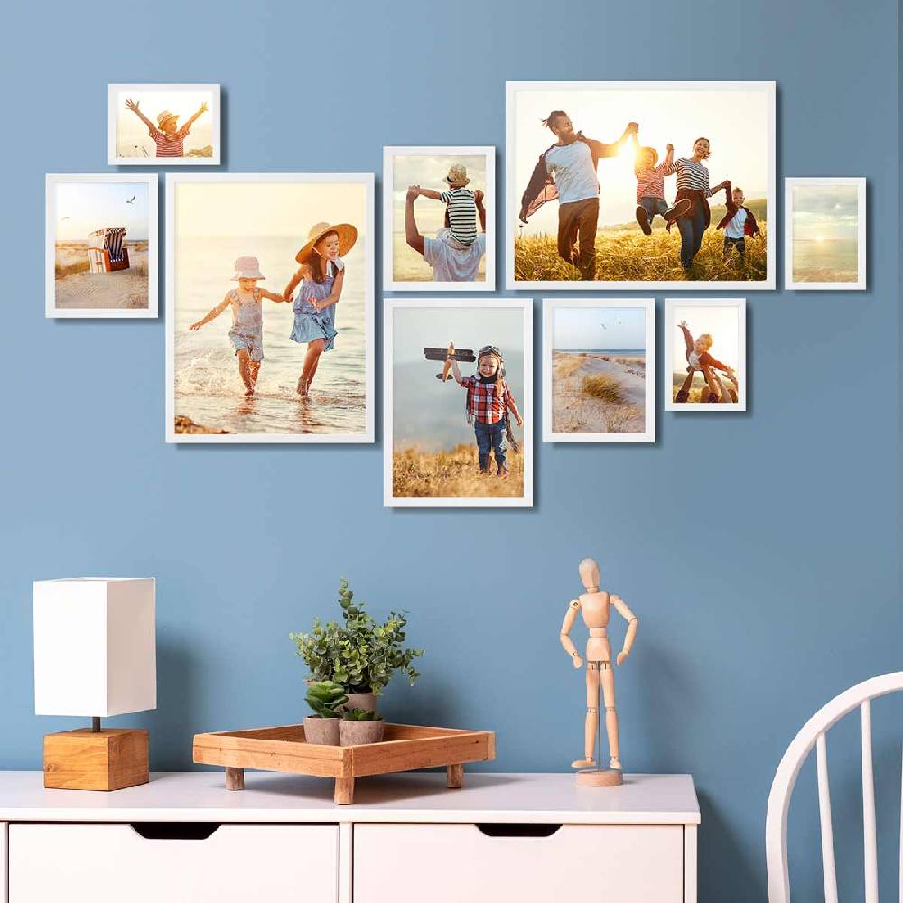 Photolini 9er Bilderrahmen-Set Weiß Massivholz Schmal 10x15 bis 30x40 cm mit Acrylglasscheibe Tägliche Deals