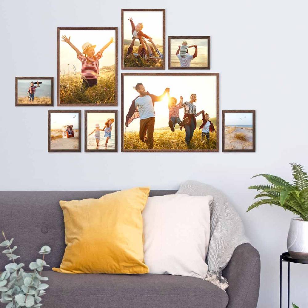 Photolini 8er Bilderrahmen-Set Eiche Dunkel Massivholz Schmal 13x18 bis 40x50 cm mit Acrylglasscheibe Sonderangebote