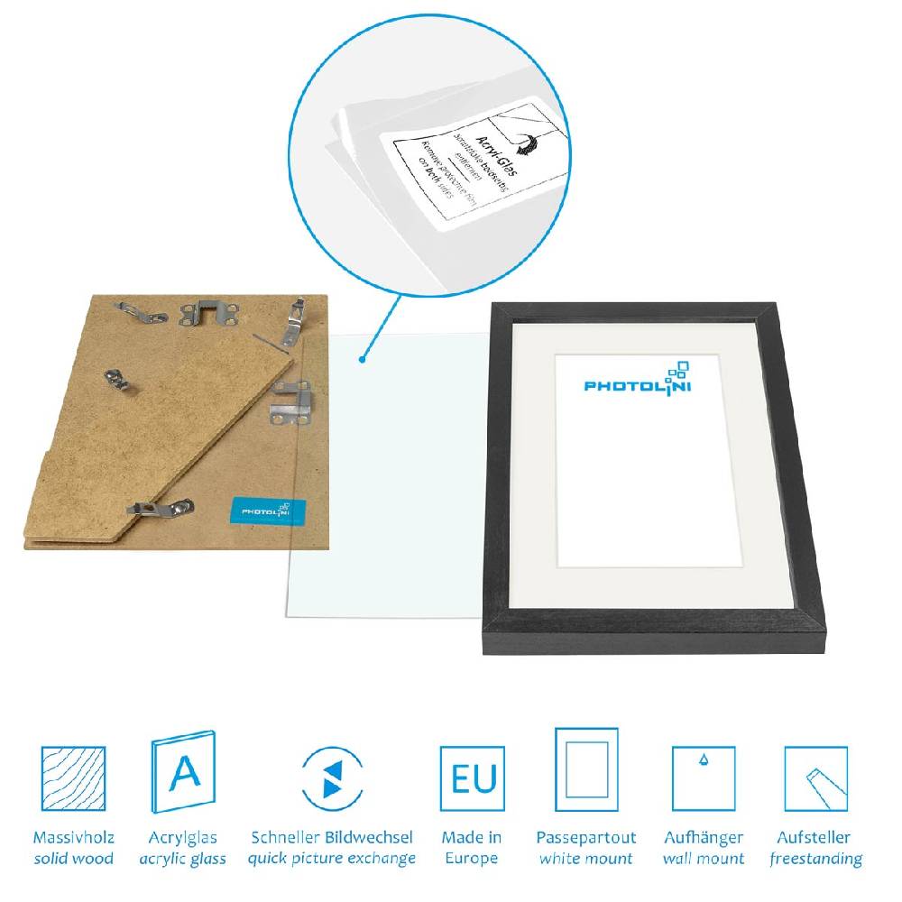 Photolini 12er Set Bilderrahmen Holz, Schwarz mit Passepartout Tiefpreis