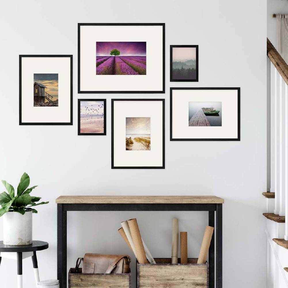Photolini 6er Bilderrahmen-Set Modern Schwarz aus MDF 15x20 cm, 30x40 cm und 40x50 cm mit Passepartout Wochenangebot