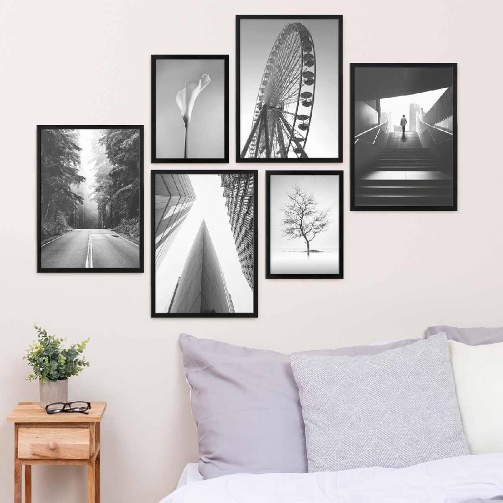 Photolini 6 Bilderrahmen Schwarz 4x 30x42 und 2x 21x30 cm / DIN A4 Modern MDF mit Acrylglas Kostenlose Rückgabe