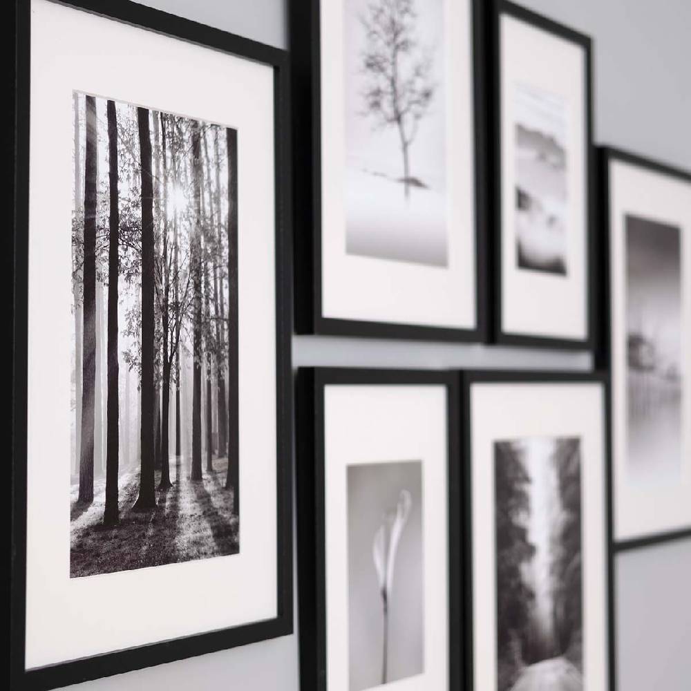 Photolini 6er Bilderrahmen-Set Modern Schwarz aus MDF 21x30 cm / DIN A4 und 30x40 cm mit Passepartout Begrenzte Freigabe