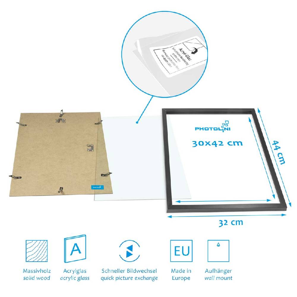 Photolini 6er Bilderrahmen-Set Schwarz aus Massivholz Schmal 2x 30x42 cm/DIN A3 und 4x 21x30 cm/DIN A4 mit Acrylglasscheibe JETZT KAUFEN