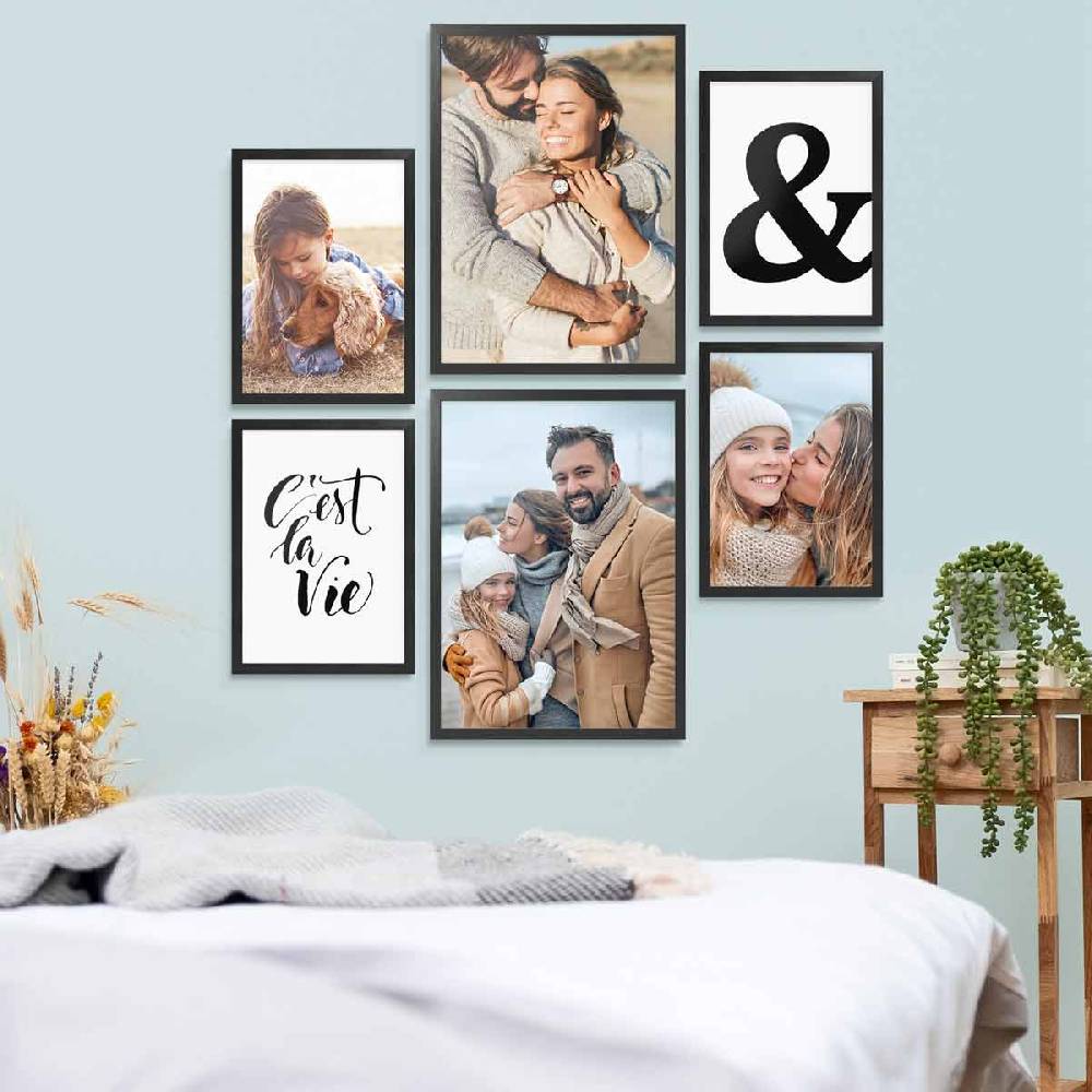 Photolini 6er Bilderrahmen-Set Schwarz aus Massivholz Schmal 2x 30x42 cm/DIN A3 und 4x 21x30 cm/DIN A4 mit Acrylglasscheibe JETZT KAUFEN