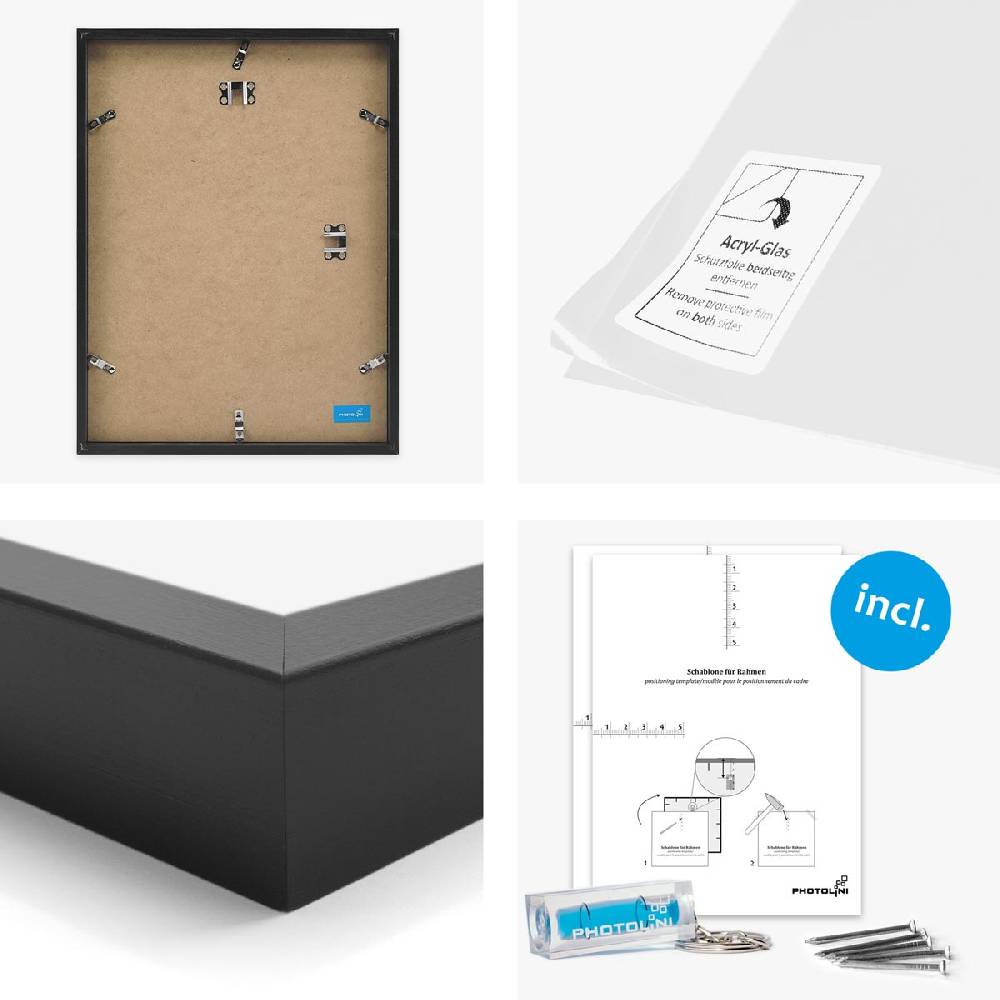 Photolini 6er Bilderrahmen-Set Schwarz aus Massivholz Schmal 2x 30x42 cm/DIN A3 und 4x 21x30 cm/DIN A4 mit Acrylglasscheibe JETZT KAUFEN
