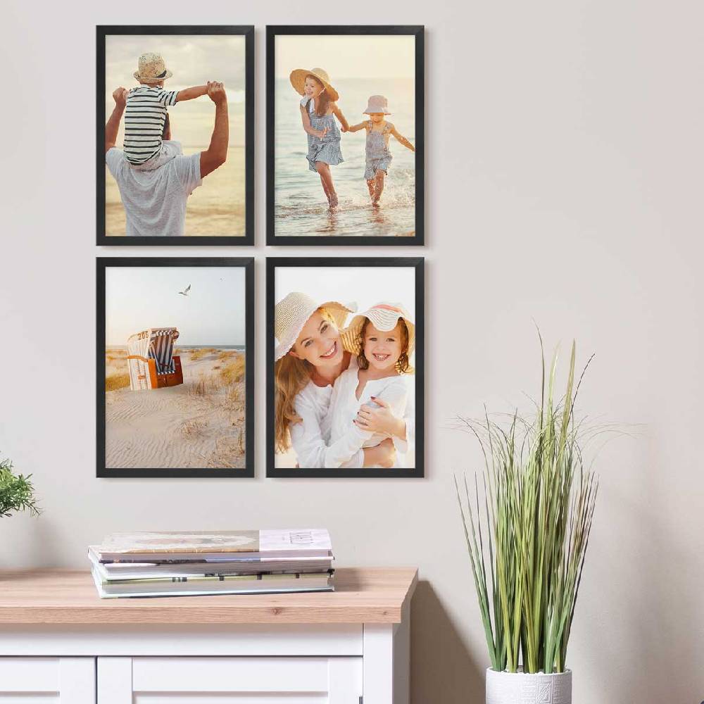Photolini 4er Bilderrahmen-Set Schwarz Massivholz Schmal 21x30 cm / DIN A4 mit Acrylglasscheibe Bis zu 60% Rabatt