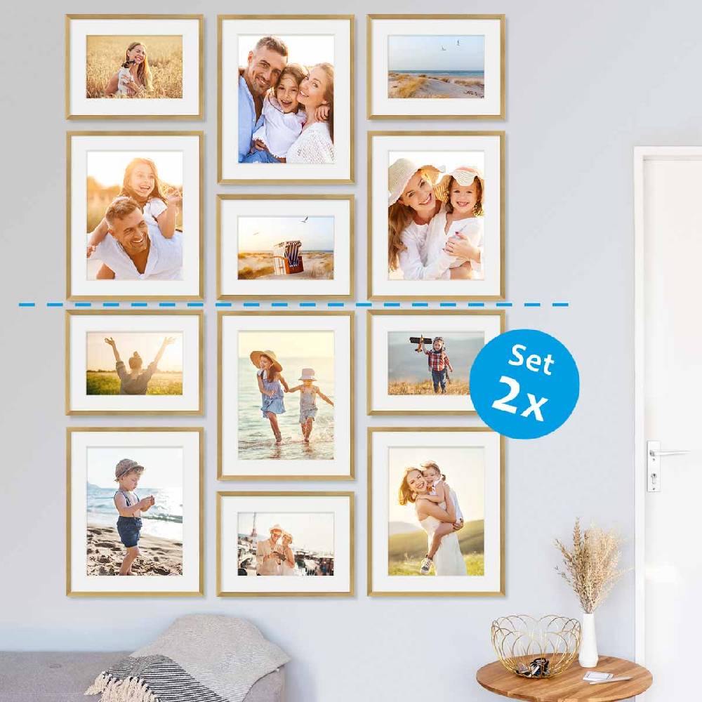 Photolini 6er Set Poster-Bilderrahmen 30x40 cm und 40x50 cm Modern Gold MDF mit Passepartout Vierteljährliche Förderung