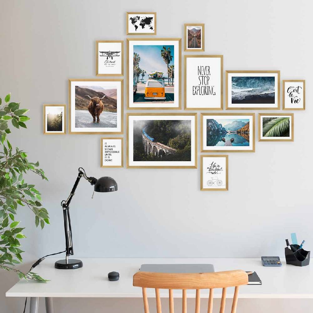 Photolini 14er Bilderrahmen-Set Modern Gold aus MDF