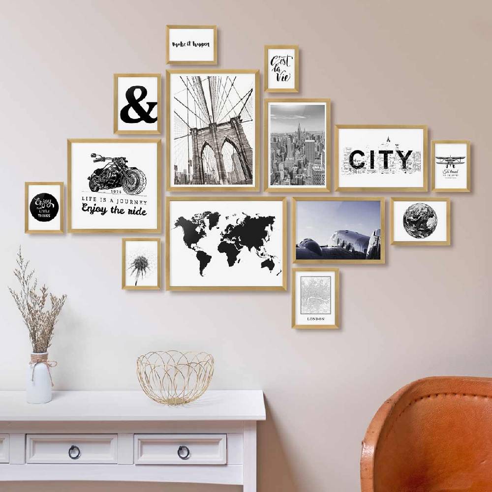 Photolini 14er Bilderrahmen-Set Modern Gold aus MDF Discount Store für neue Produkte
