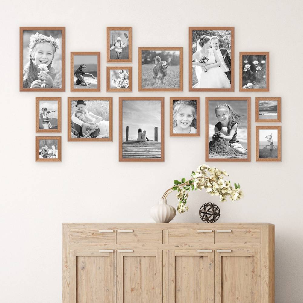 Photolini 15er Set Landhaus-Bilderrahmen Eiche-Optik Massivholz Nur noch ein Tag übrig