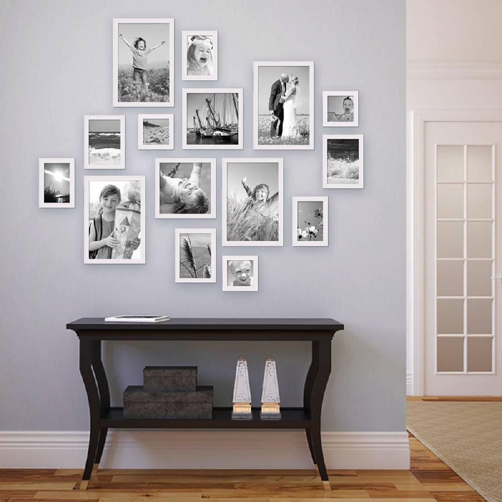 Photolini 15er Set Landhaus-Bilderrahmen Weiß Massivholz Super Rabatt