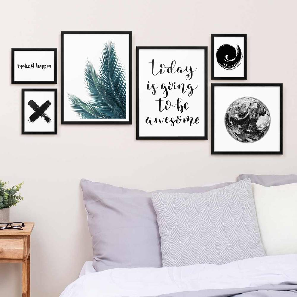 Photolini 6er Bilderrahmen-Set Modern Schwarz aus MDF 15x20, 30x30 und 30x40 cm Begrenzt auf 3 Tage