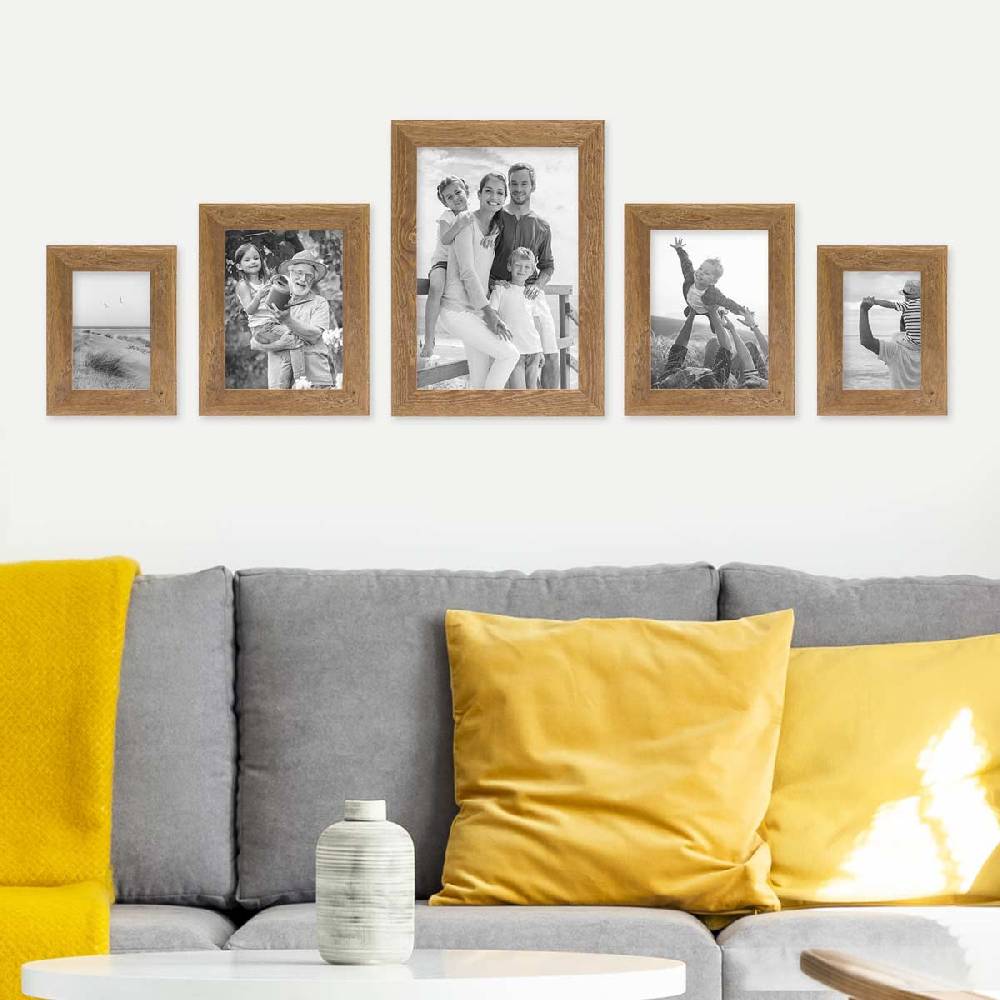 Photolini 5er Bilderrahmen-Set No.2 Strandhaus Eiche-Optik Massivholz 10x15 bis 20x30 cm Im Verkauf