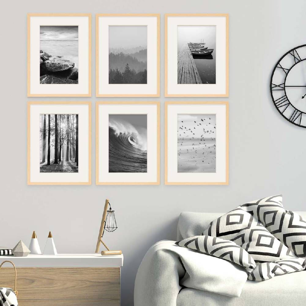 Photolini 6er Set Poster-Bilderrahmen 30x40 cm Modern Natur MDF mit Passepartout 50% Rabatt für begrenzte Zeit