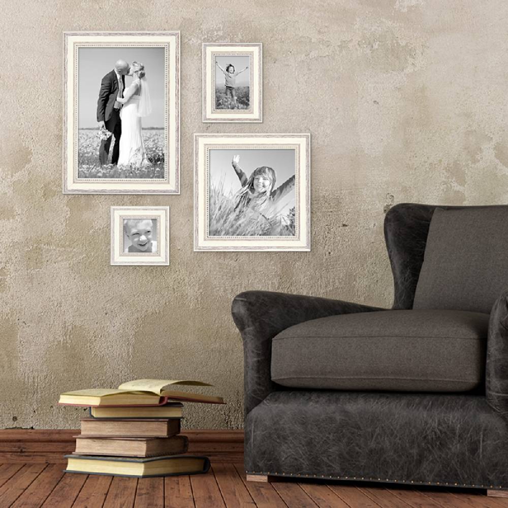Photolini 4er Bilderrahmen-Set Shabby-Chic Landhaus-Stil Weiss Rabatte dieses Monats