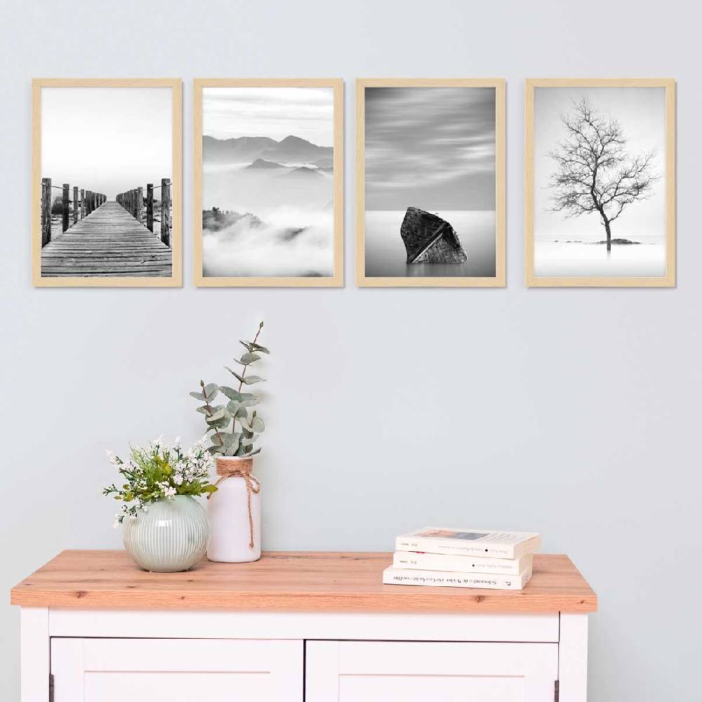 Photolini 4er Set Poster-Bilderrahmen Natur 21x30 cm / DIN A4 Modern aus MDF mit Acrylglas 2025