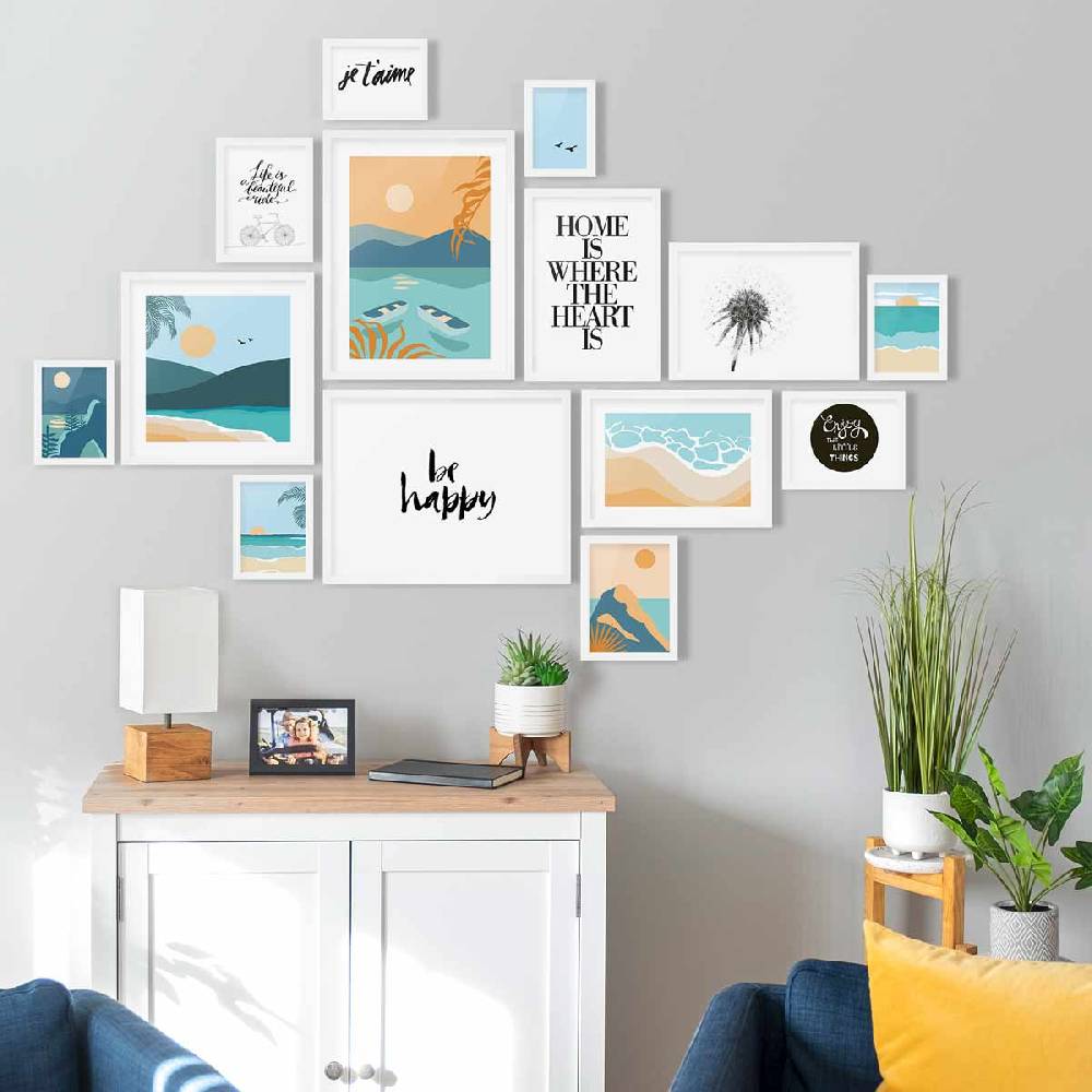 Photolini 14er Bilderrahmen-Set Modern Weiß aus MDF Angebote