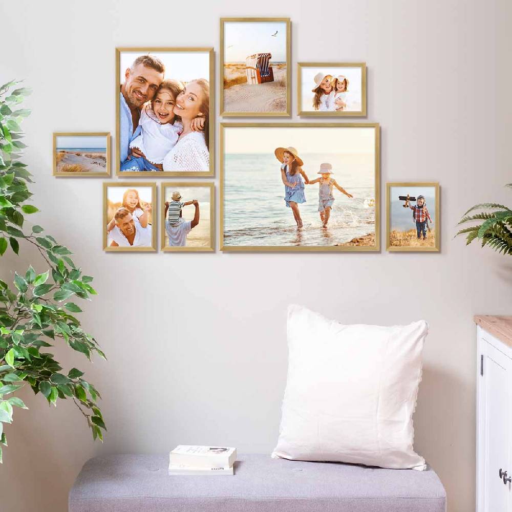 Photolini 8er Bilderrahmen-Set Modern Gold aus MDF 13x18 bis 40x50 cm Günstiger Verkauf