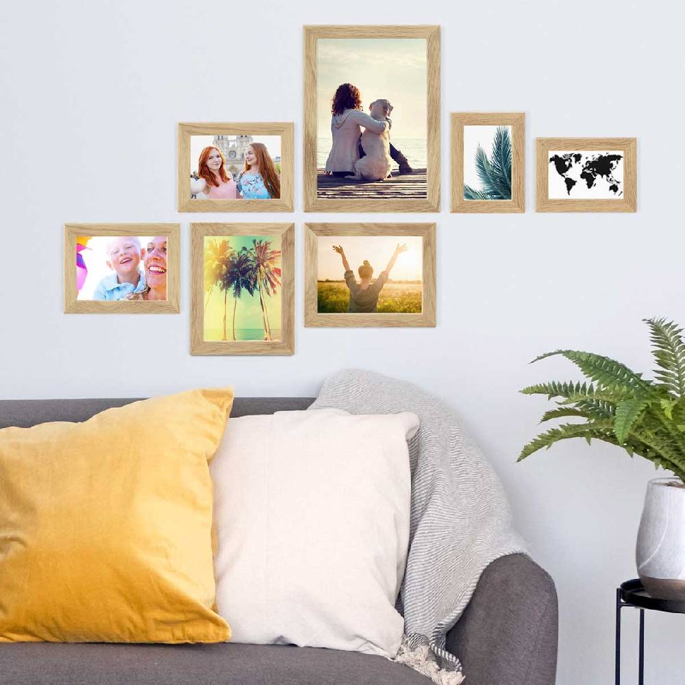 Photolini 7er Bilderrahmen-Set Eiche breit modern Massivholz mit Acrylglas Blitzverkäufe