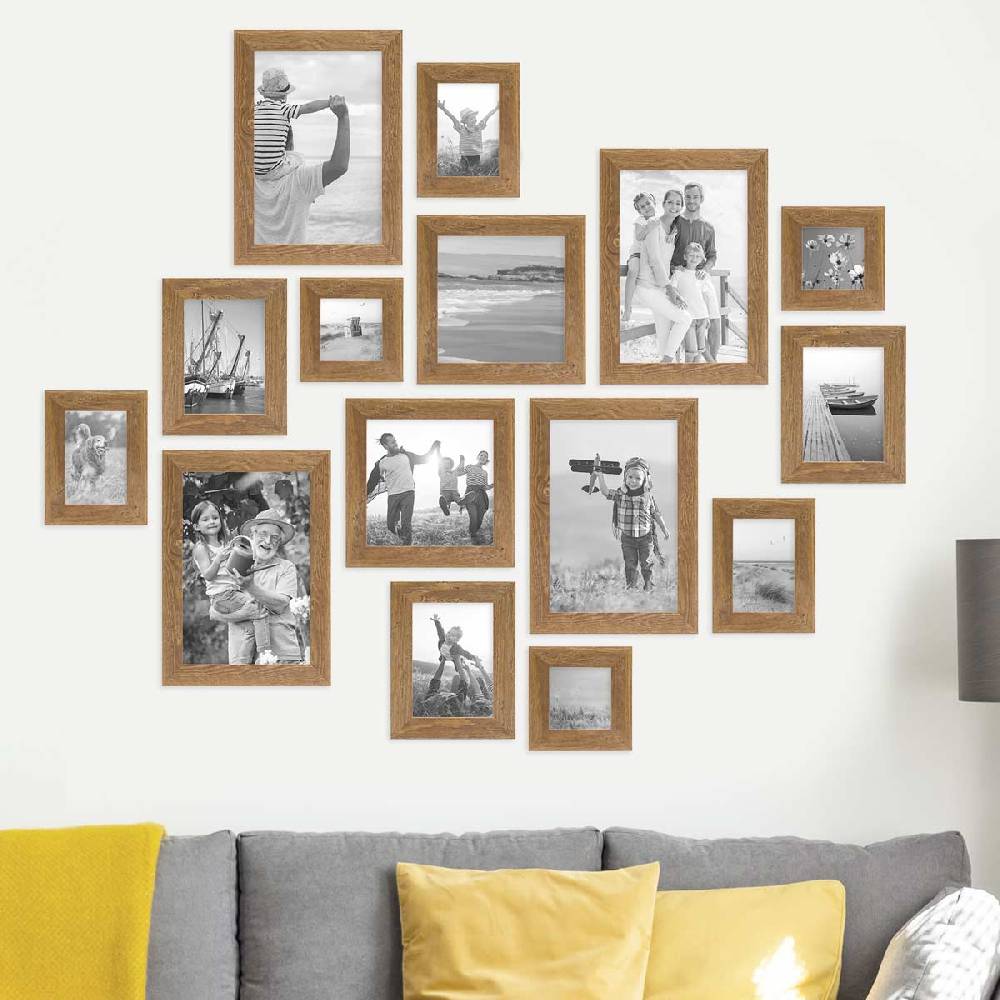 Photolini 15er Bilderrahmen-Set Strandhaus Rustikal Eiche-Optik Natur Kostenloser Versand