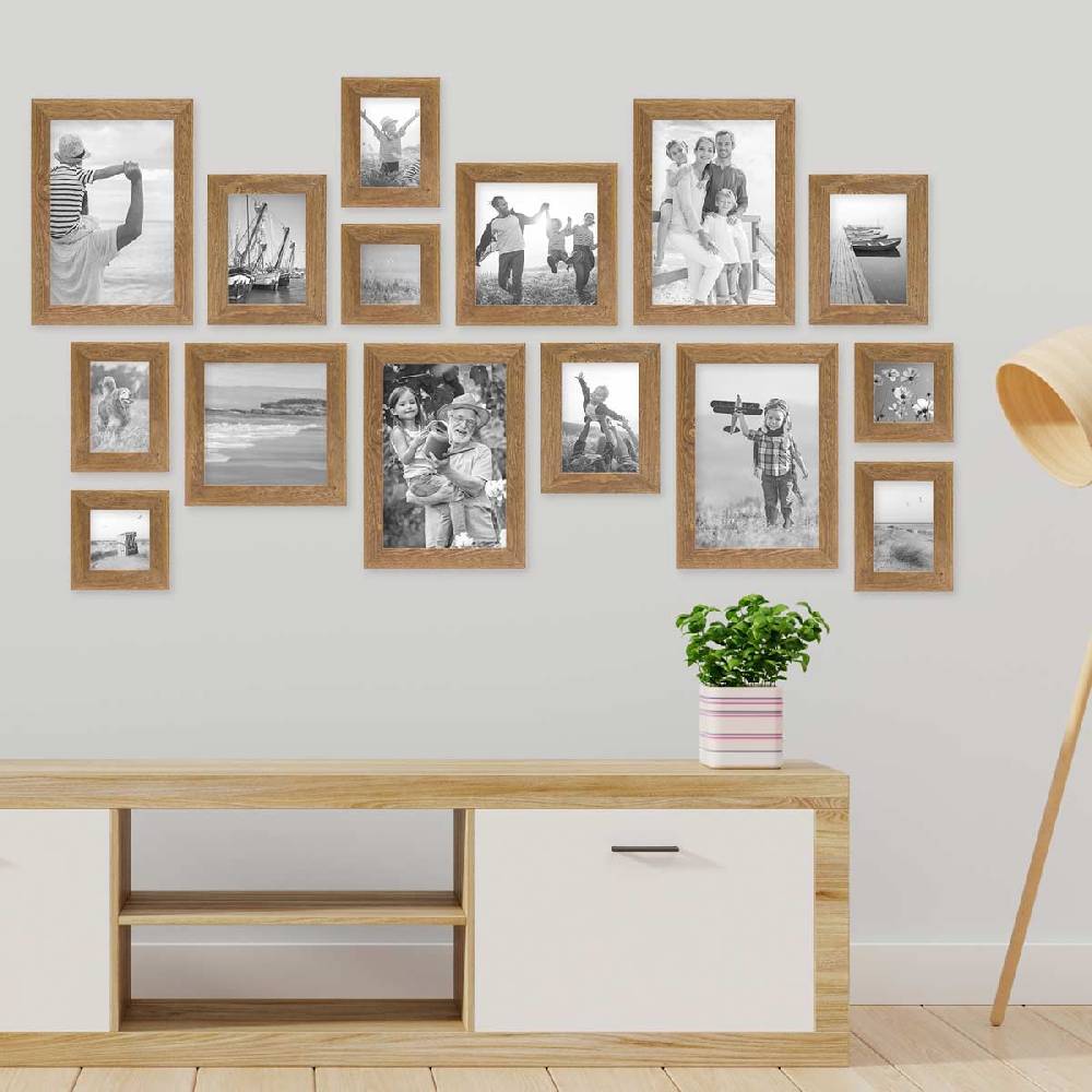 Photolini 15er Bilderrahmen-Set Strandhaus Rustikal Eiche-Optik Natur Kostenloser Versand
