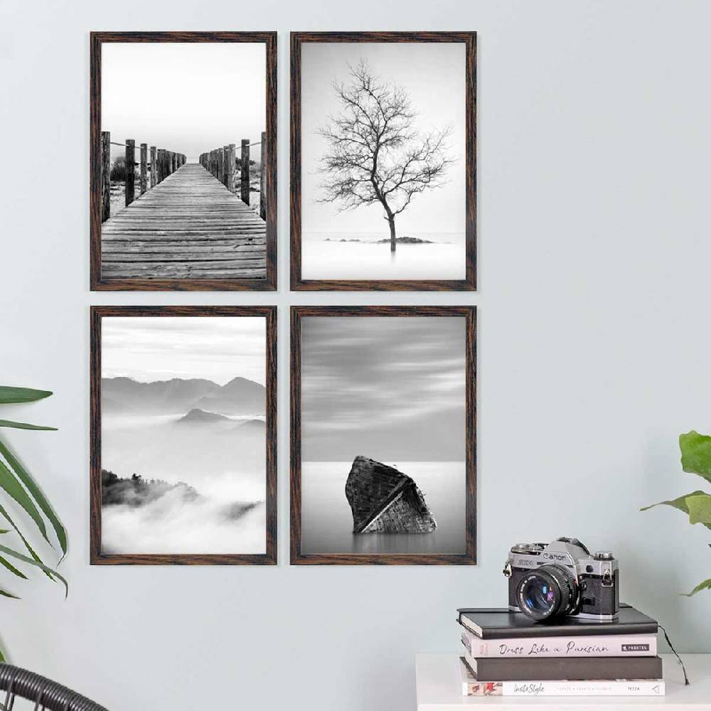 Photolini 4er Set Poster-Bilderrahmen Eiche Dunkel 21x30 cm / DIN A4 aus MDF mit Acrylglas Fabrik Onlineshop