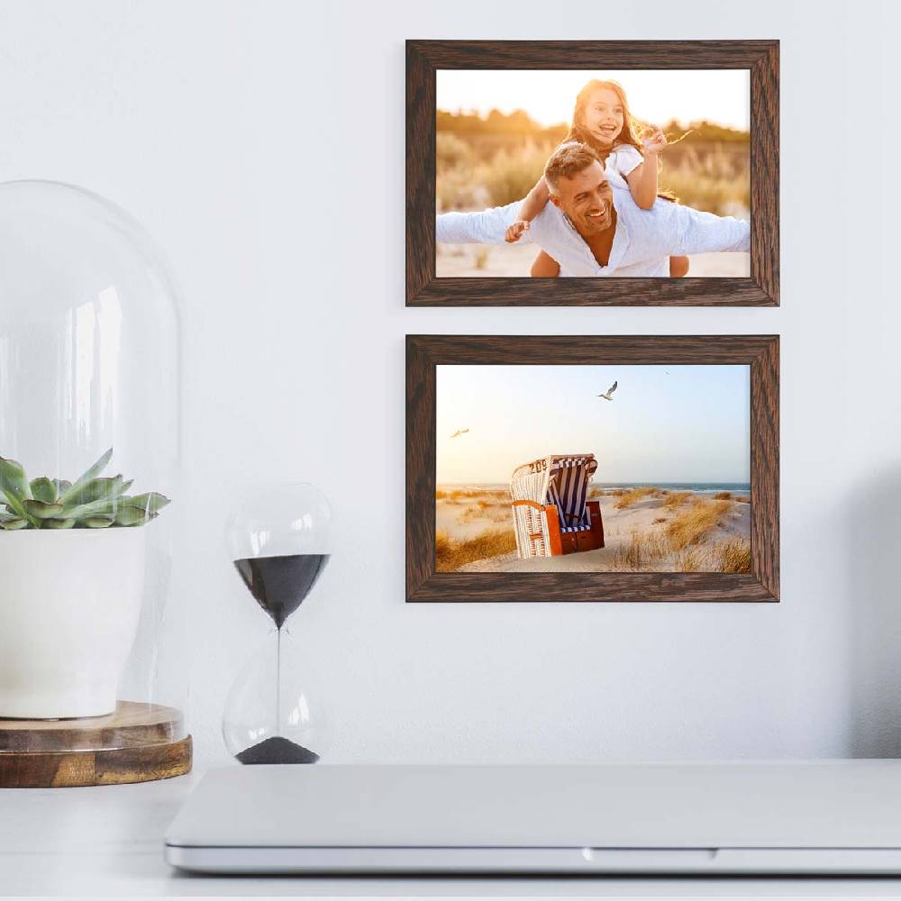 Photolini Holzrahmen Eiche Dunkel 2er Set 10x15 cm mit Acrylglas