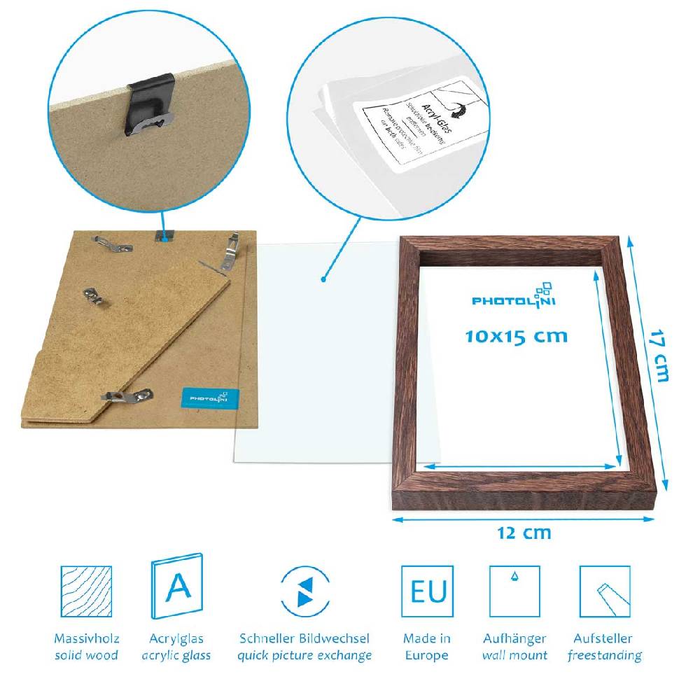 Photolini Holzrahmen Eiche Dunkel 2er Set 10x15 cm mit Acrylglas Fabrikpreis