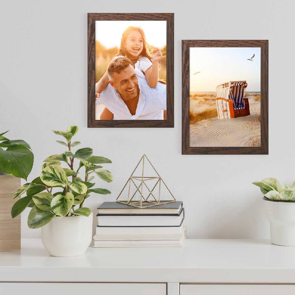 Photolini Holzrahmen Eiche Dunkel 2er Set 10x15 cm mit Acrylglas Fabrikpreis