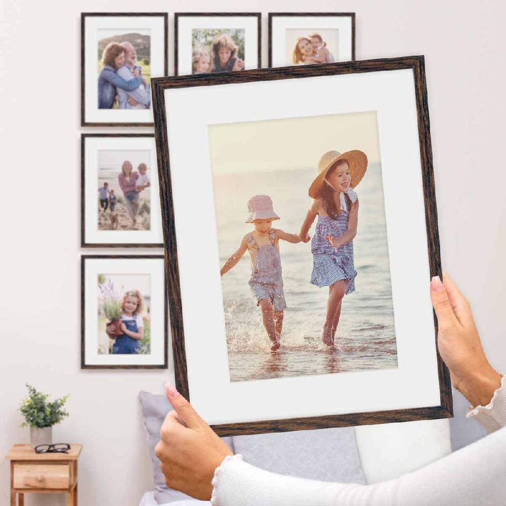 Photolini 9er Set Poster-Bilderrahmen 30x40 cm Eiche Dunkel MDF mit Passepartout Versandkostenfrei