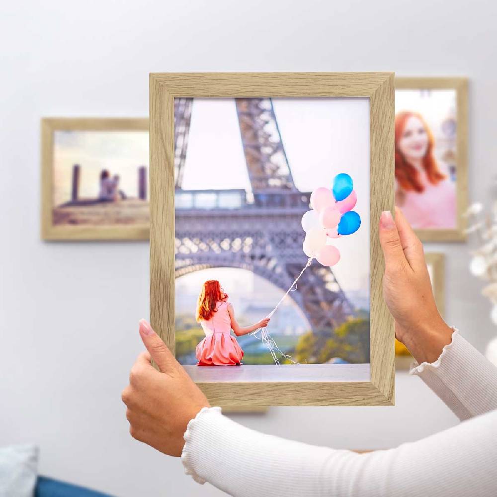 Photolini 10er Bilderrahmen-Set 21x30 cm DIN A4 Modern Eiche Massivholz Basic Collection Großer Ausverkauf