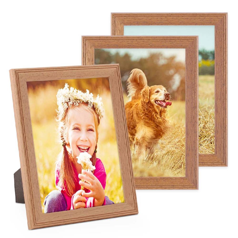 Photolini 3er Set Landhaus-Bilderrahmen 18x24 cm Eiche-Optik Massivholz