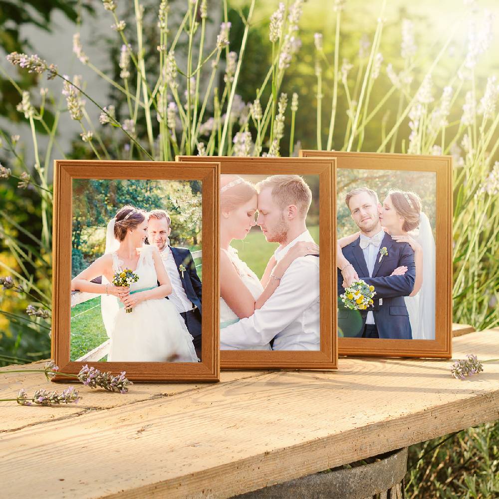 Photolini 3er Set Landhaus-Bilderrahmen 18x24 cm Eiche-Optik Massivholz Online Shopping
